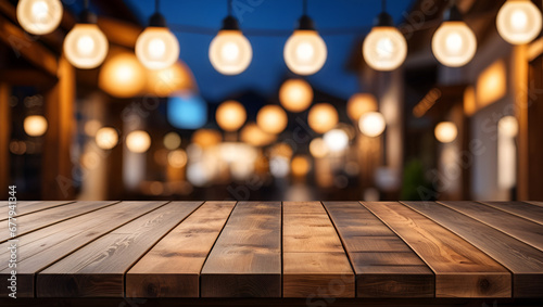 table in a restaurant,
Empty wood table for product display in blur background ,
Interior with a Restaurant Table Setting, photo