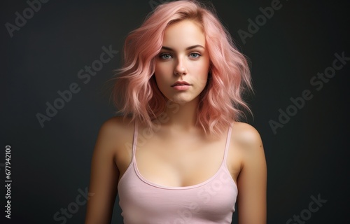 Young woman with pink hair, a fresh look for beauty and lifestyle marketing. Ideal for hair care product ads, salon promotions, and modern lifestyle branding.