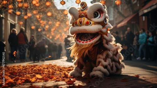 A traditional Chinese lion dance, culture and tradition 