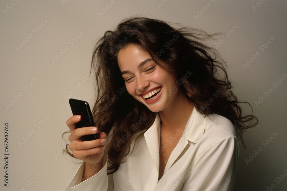 happy smiling woman using mobile phone happy smiling woman using mobile phone