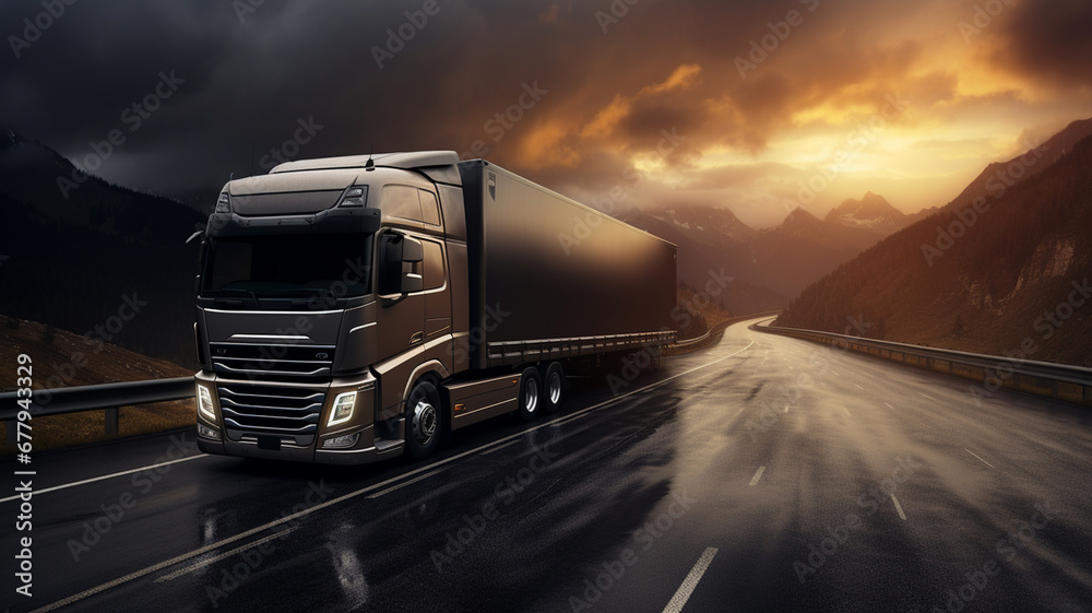 Truck on the road with mountains in the background. 3d rendering
generativa IA