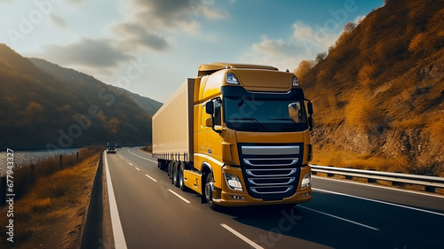 Truck on the road with motion blur background. 3d rendering generativa IA