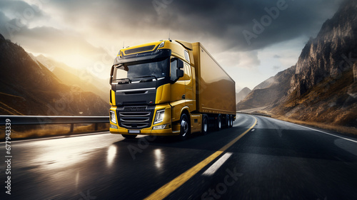  truck on the road with mountains in the background. 3d rendering
generativa IA photo