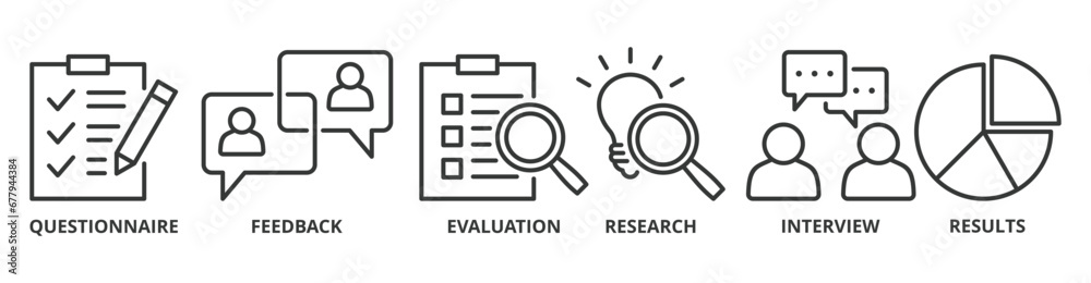 Survey banner web icon vector illustration concept for customer satisfaction questionnaire feedback with icon of evaluation, research, interview and result - obrazy, fototapety, plakaty 