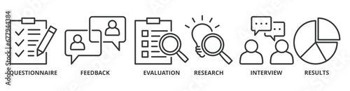 Survey banner web icon vector illustration concept for customer satisfaction questionnaire feedback with icon of evaluation, research, interview and result photo