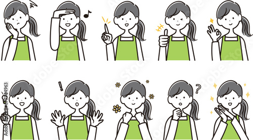 エプロンをした女性のイラスト素材セット