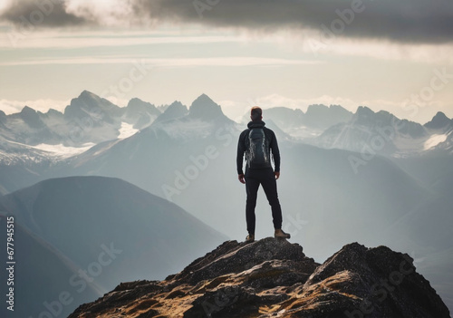 hiker on top of mountain