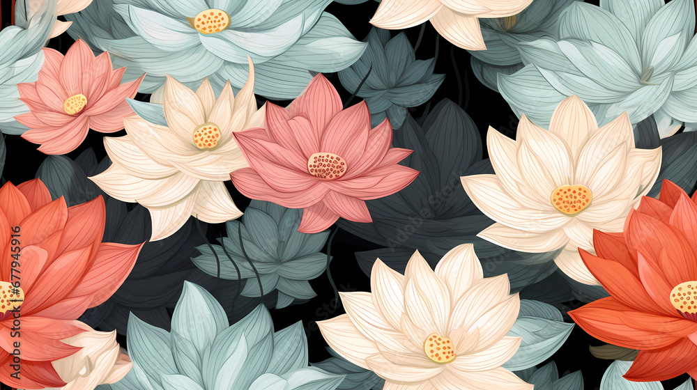 Lotus Flowers Floating on a Reflective Water Surface