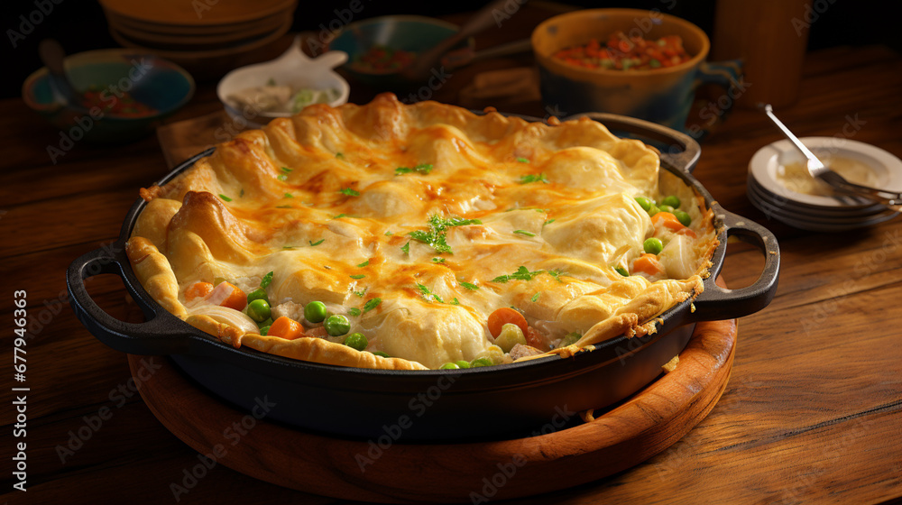 Chicken pot pie. Food concept. Generative AI. Chicken pot pie. Food concept. Generative AI.