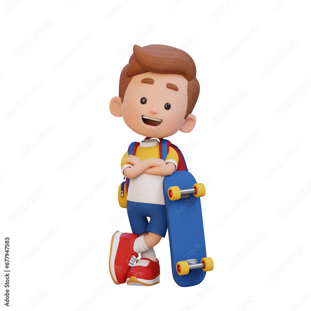 Fototapeta premium 3D kid character ride skateboard
