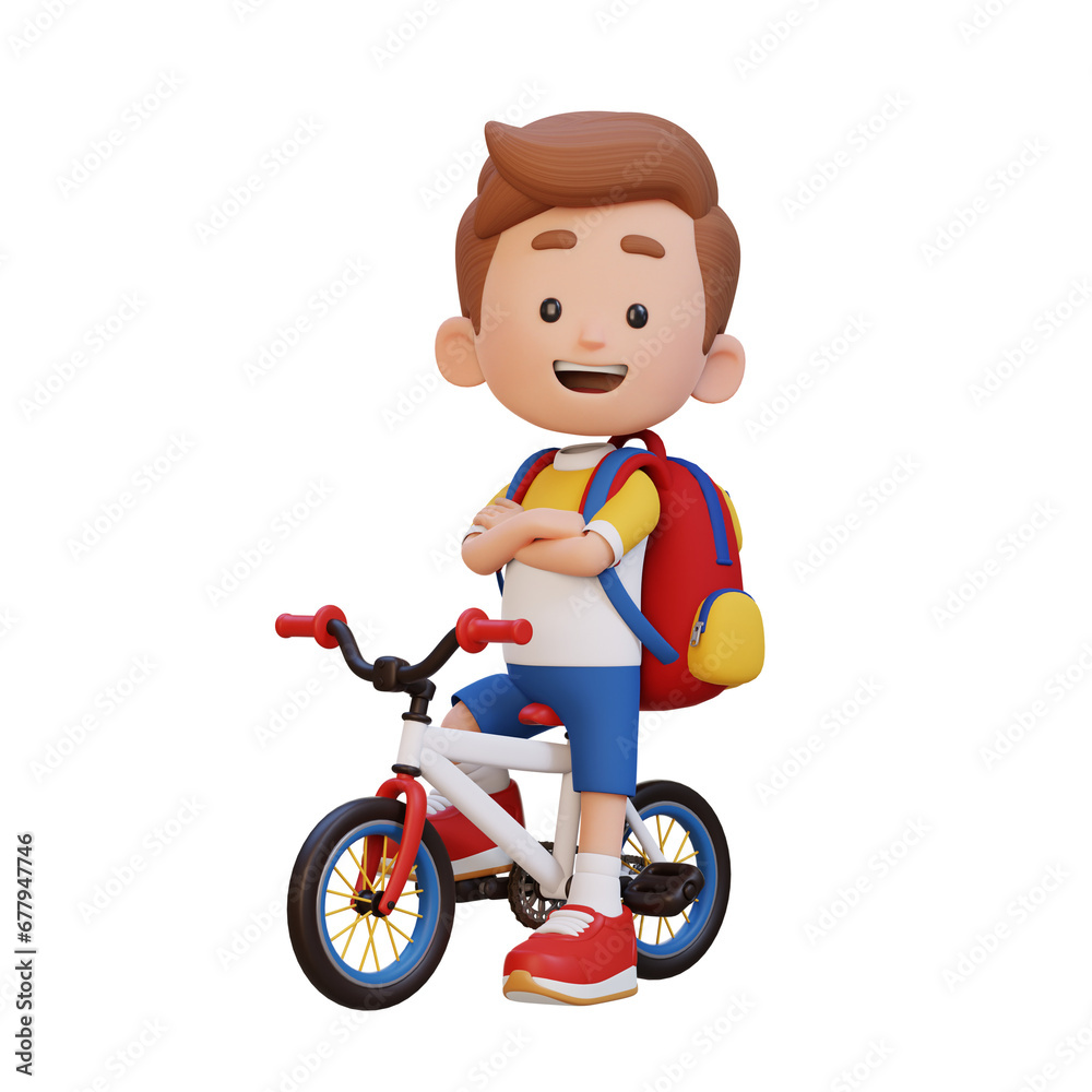 3D kid character ride bike go to school 3D kid character ride bike go to school