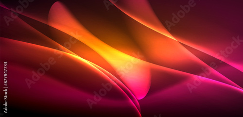 Dynamic waves in ethereal glow of neon lights. Concept merges fluidity of motion with vibrant allure of neon, crafting entrancing backdrop that embodies both vitality and futuristic sophistication