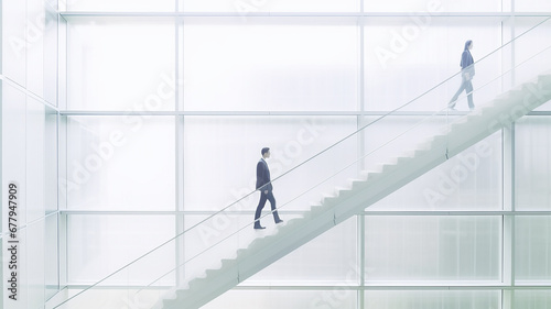silhouette of a human going the stairs, career, business success, white background