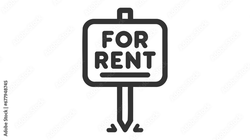 Black and white vector icon of a For Rent sign. Black and white vector icon of a For Rent sign.