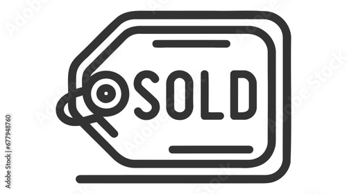 Black vector graphic icon of a sold tag with bold lettering.