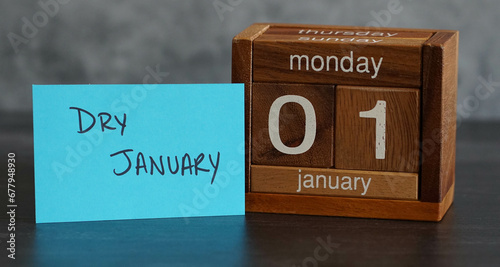 Calendar reminder that January 1 starts Dry January - a month to stay sober and alcohol-free. photo