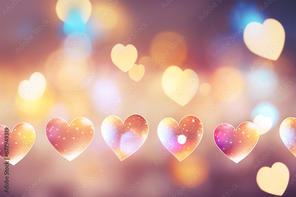 valentine background with hearts, lights and copy space, love