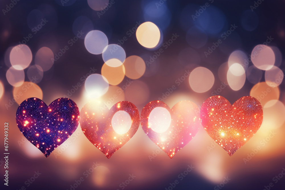valentine background with hearts, lights and copy space, love