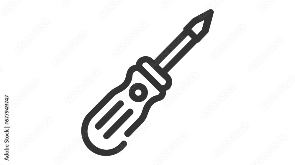 Black and white vector illustration of a flathead screwdriver, featuring a detailed handle. Black and white vector illustration of a flathead screwdriver, featuring a detailed handle.