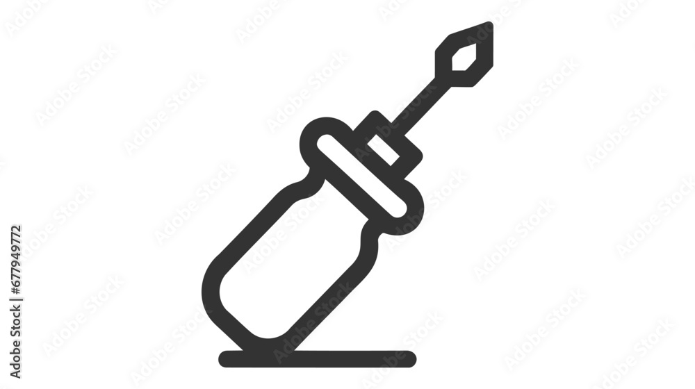 Black and white vector illustration of a flathead screwdriver, featuring a detailed handle. Black and white vector illustration of a flathead screwdriver, featuring a detailed handle.