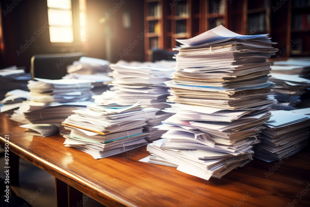 illustration pile of papers sheet on a desk in an office.ai generated
