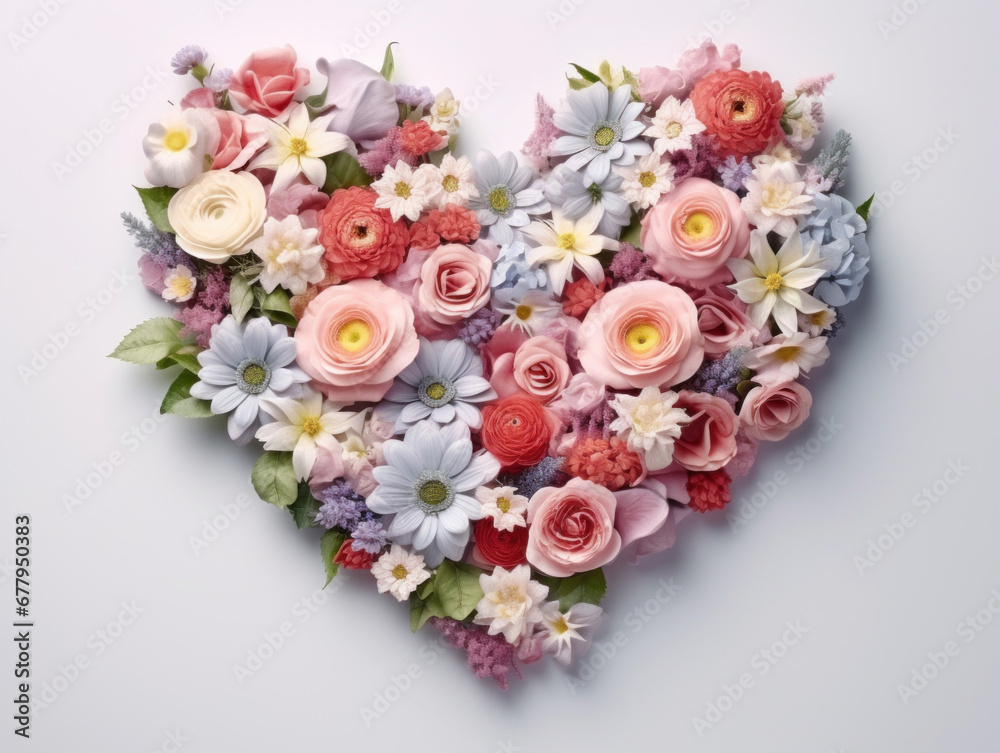 Spring flower in heart shape on white background Spring flower in heart shape on white background