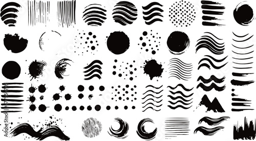 Vector set of sumi brush strokes. Black and white design elements. photo