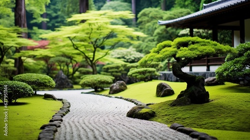 Immerse in the tranquil Zen garden, where each pebble and rake stroke conveys profound significance. Serenity reigns with contemplative stillness