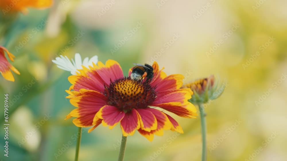 Bumblebee ballet on a cockade flower, a mesmerizing dance of nature's pollination in a vibrant garden. Bumblebee ballet on a cockade flower, a mesmerizing dance of nature's pollination in a vibrant garden.