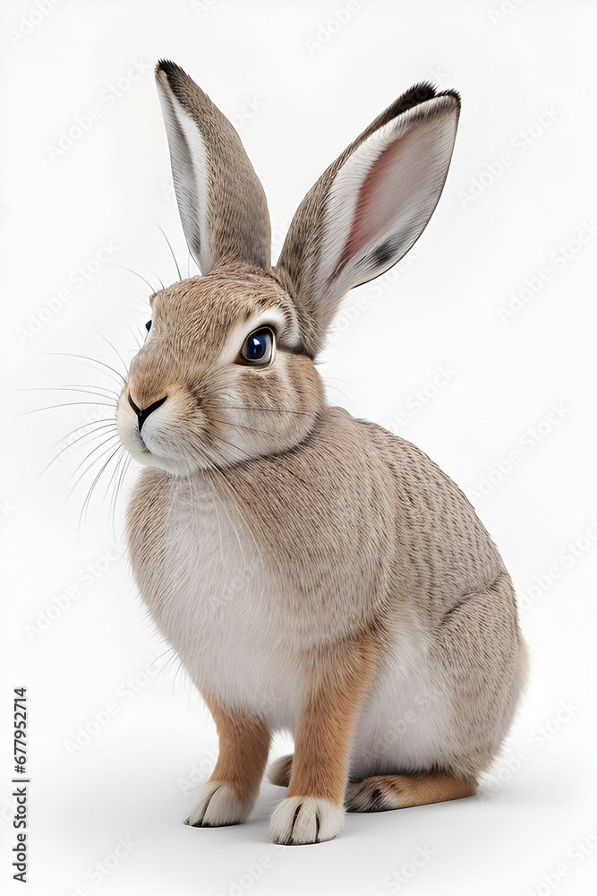 Obraz premium Rabbit isolated on white background, studio shot. 3D rendering.