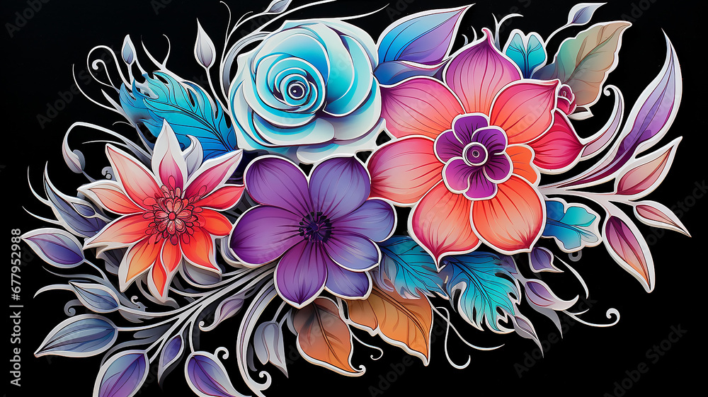 flat graphics sticker bouquet of multicolored flowers isolated cut out on the background flat graphics sticker bouquet of multicolored flowers isolated cut out on the background