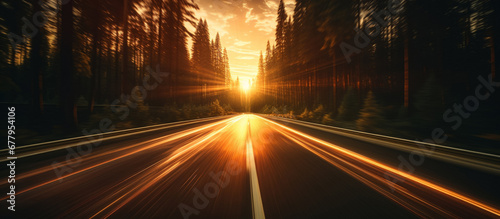 Long exposure photo of car on the road with abstract high speed motion blur background photo