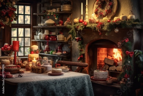 Quintessential cozy holiday setting with fireplace, decorated Christmas tree, and warm lighting.
