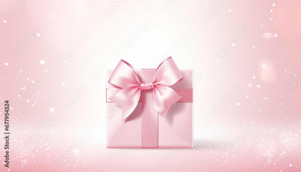 pink gift box with ribbon and snow pink gift box with ribbon and snow