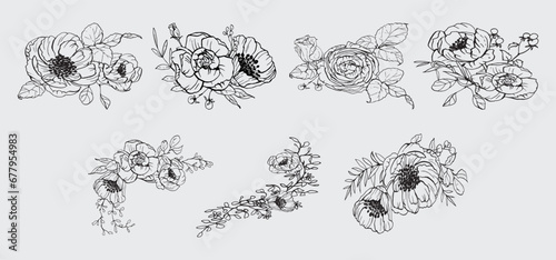 set of bouquet of flower trendy, botanical flower set vector isolate