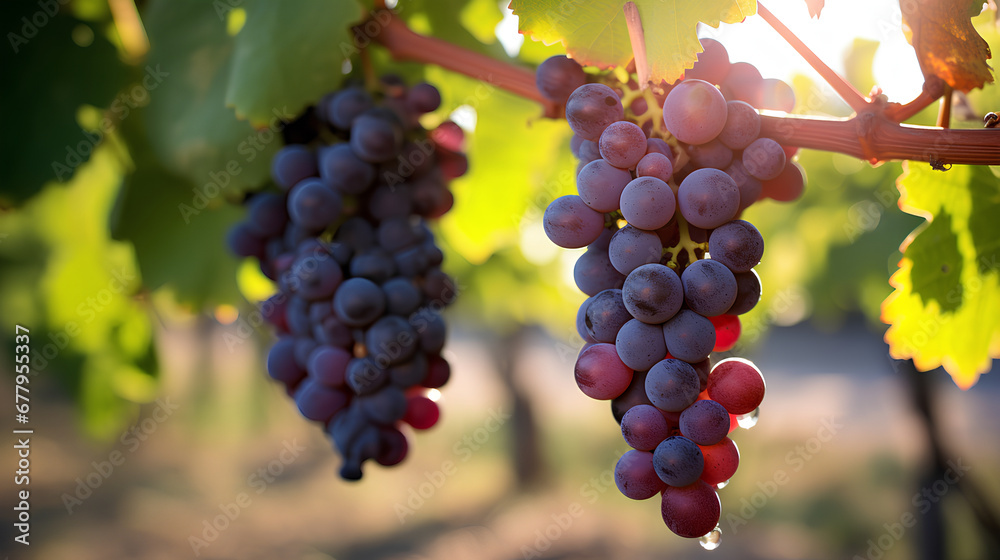 red wine grapes hanging on tree