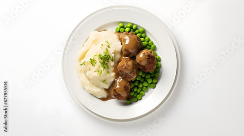 Swedish Meatballs Peas Mashed Potatoes And Gravy. Generated with AI.