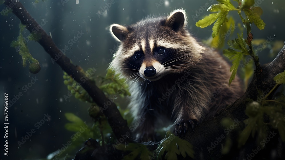 Raccoon In The Forest.  Generated with AI.