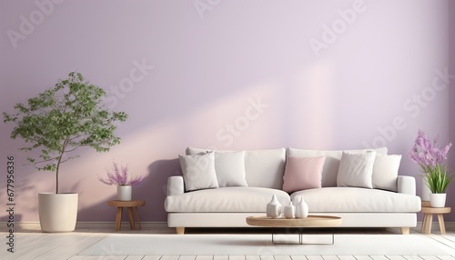 Horizontal space with bright mockup empty wall. Living room - modern design Living room.