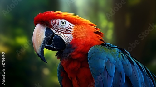 Macaw Parrot Perched In The Amazonian Jungle. Generated with AI.