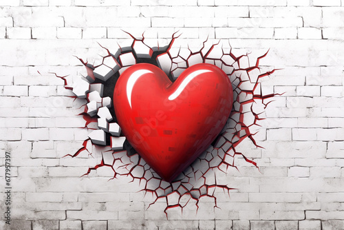 red heart on the crashed old wall