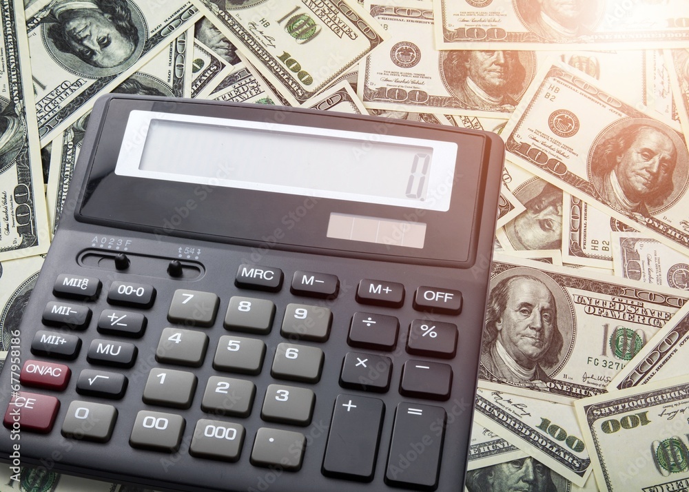 Calculator with money, services and taxes concept. Calculator with money, services and taxes concept.