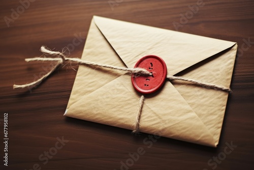 Wax Stamp on Envelope, Postage, Writing a Letter, High-Quality Upload, Wooden, Detailed Letters, Letters, Email, Close-Up Photograph, Close-Up Shot, Stamp, By Etienne Delessert, Closeup Generative AI