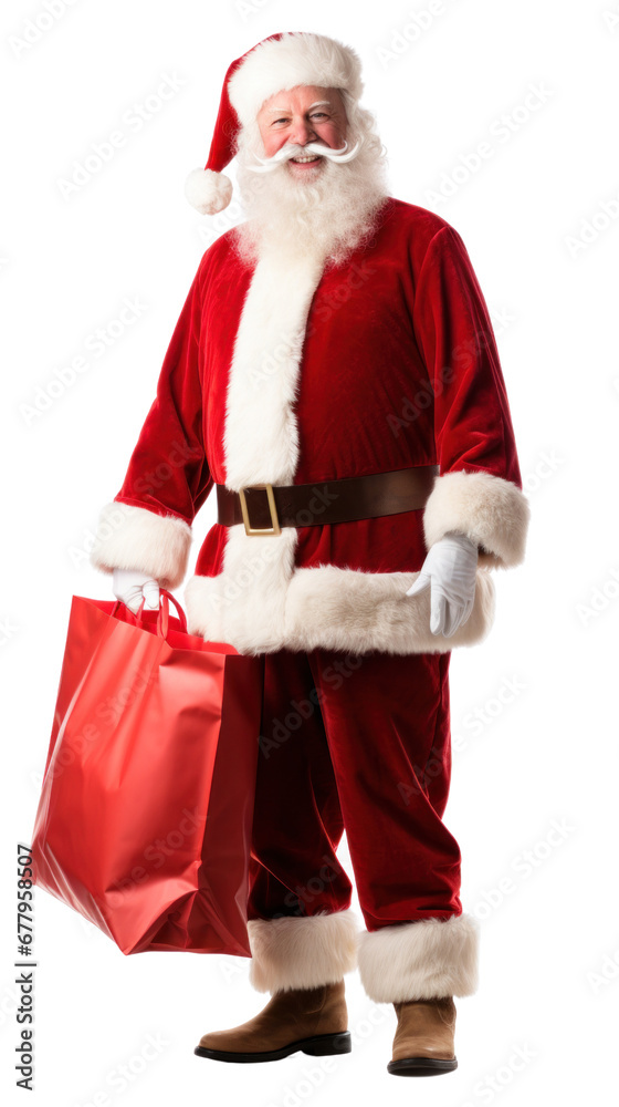 Santa Claus posing near bag full of gifts, isolated on isolated background. Santa Claus posing near bag full of gifts, isolated on isolated background.