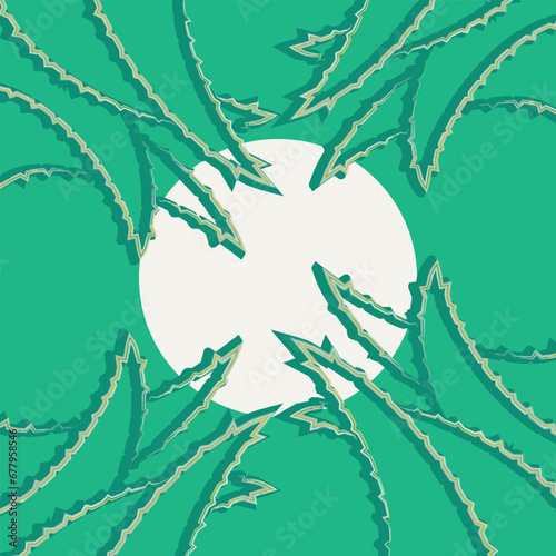 Aloe vera nature background. Botanical frame design template. Engraved sketch line vector illustration art style.