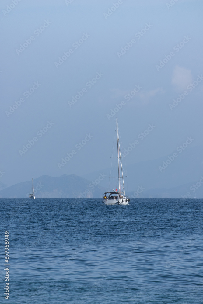 luxury yacht sailing in the open sea. mugla, gocek, turkey.