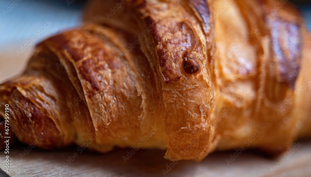 Close up delicious fresh baked croissant on black background. French pastry. AI Generated.