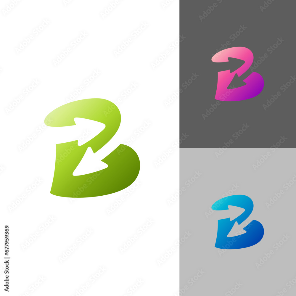 B and arrow logo combination, modern letter B logo with business icon B and arrow logo combination, modern letter B logo with business icon