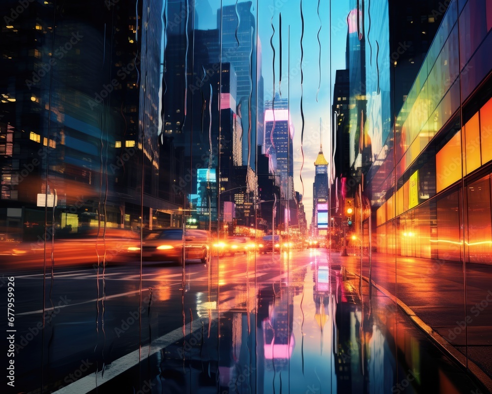 A view of a city at night from a window. Generative AI. A view of a city at night from a window. Generative AI.