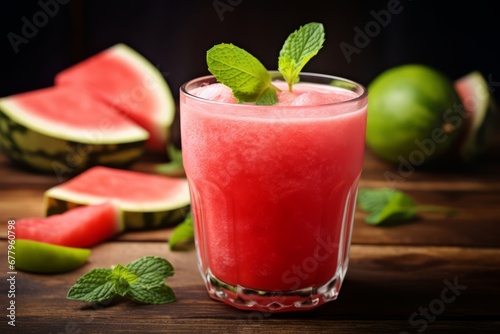 Summer's Perfect Drink: Freshly Made Watermelon Mint Juice on a Rustic Table